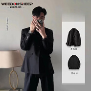 威登羊春秋季英倫風(fēng)男士寬松雙排扣小西裝外套韓版時(shí)尚商務(wù)正裝西服套裝 西服外套+黑襯衫【兩件套 2XL