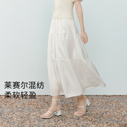 伊芙麗（eifini）【經(jīng)典延續(xù)】伊芙麗優(yōu)雅氣質(zhì)百搭休閑顯瘦高腰雪紡蛋糕長(zhǎng)款半裙女 米白 萊賽爾肌理 常規(guī)版 L 120-135斤