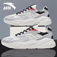 安踏（ANTA）男鞋運動(dòng)休閑鞋2025新款網(wǎng)面軟底跑步鞋輕便透氣厚底增高老爹鞋子 8833-2象牙白/芯片灰/黑 39