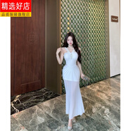CEOCK2025新款重工釘鉆吊帶連衣裙女夏季網(wǎng)紗拼接修身魚尾長裙純欲收腰 白色-旗艦款 M