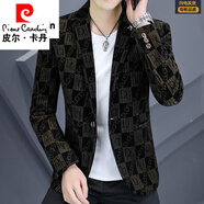 皮爾卡丹（pierre cardin）西裝男外套2025春秋季小西裝潮流修身金絲絨帥氣印花單西服男上衣 主/9805款 卡其色 3XL 建議145-155斤穿