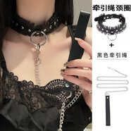 裴南葦 甜酷可愛骨頭項(xiàng)圈情侶個(gè)性y2k辣妹脖圈頸環(huán)帶朋克小狗項(xiàng)鏈鏈頸 黑色鉚釘蕾絲項(xiàng)圈+牽引繩