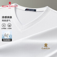 夢特嬌（MONTAGUT）夏季男士T恤純色v領(lǐng)含桑蠶絲短袖中年透氣休閑體恤 白色  XL/52
