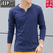 吉普（JEEP）官方品牌潮流男士短袖t恤純棉V領(lǐng)2025新款上衣服夏季半袖體恤打底 官方旗艦長的袖扣子藏青色 M