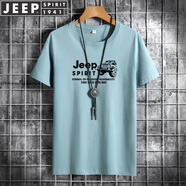JEEP SPIRIT吉普短袖t恤男上衣夏季半袖新款半截袖打底體恤衫印花中青年學(xué)生 JP214-（淺藍色） M -(105斤-125斤)