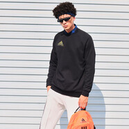 阿迪達斯 （adidas）衛(wèi)衣男圓領(lǐng)套頭衫春季防風保暖長袖外套 黑金（棉） L 