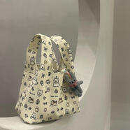 QUEEN TRIP2025新款卡通小狗印花手提包環(huán)保帆布便當包大容量通勤便攜手腕包 卡通小狗手提包【無(wú)掛件】