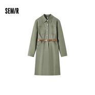 森馬（Semir）【連衣裙合輯】夏天女法式慵懶風(fēng)裙子復(fù)古學(xué)院風(fēng)針織裙雪紡碎花裙 C款復(fù)古工裝裙-綠色調(diào)00444 M