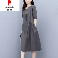 皮爾卡丹（pierre cardin）棉麻連衣裙女2025年夏季新款高端寬松遮肚子洋氣顯瘦薄款亞麻裙子 灰色 2XL (建議125-135斤 高品質(zhì))