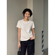 ZHIDOUDOU周浪清修身白色正肩短袖t恤女2025新款夏季圓領(lǐng)休閑面膜打底上衣 白色 S90-100 均碼