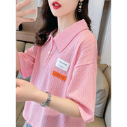 俞兆林短款polo領(lǐng)短袖t恤女夏季2025年新款寬松顯瘦簡約小眾設(shè)計感上衣 粉紅色 L