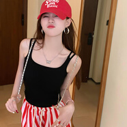 栢啟歆吊帶背心女修身顯瘦百搭韓版夏季紅色吊帶帶胸墊內(nèi)衣 黑色【帶胸墊】建議80-110斤