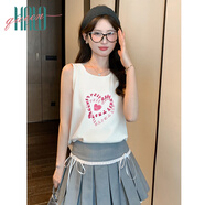 Halo Queen背心女夏季寬松外穿T恤甜美風(fēng)美式愛心印花上衣H142D3001