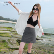 三彩2025夏季新款高腰波點(diǎn)印花半身裙修身短裙小a裙復古女