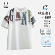 HIPANDA印花刺繡短袖T恤男士重磅立體噴繪潮流寬松圓領(lǐng)半袖棉T男 白 4XL