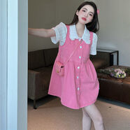 伊離姿甜美套裝裙女夏2025新款少女感無(wú)袖背心牛仔連衣裙翻領(lǐng)襯衫兩件套 粉色連衣裙+白襯衫 S