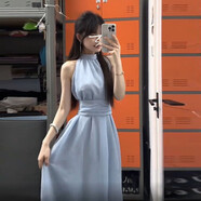 勤記連衣裙夏天女2025年新款氣質(zhì)女人味法式藍色掛脖吊帶連衣裙子女20 藍色連衣裙[今年流行裙子/超好看 45/55kg/M 均碼