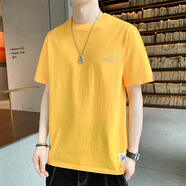 GTYUWVG男士短袖T恤2025夏季潮流青少年半袖圓領(lǐng)學(xué)生T寬松打底體恤衫 XS-T264黃色 M 95-110斤