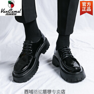 西域駱駝皮鞋男士夏季英倫風(fēng)商務(wù)正裝圓頭黑色漆皮亮面結婚新郎伴郎鞋 21289黑色增高款-駱駝官方品牌官 38 標準皮鞋碼