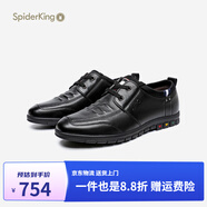 蜘蛛王（SPIDER KING）男鞋2024新款皮鞋休閑系帶英倫風男士皮鞋真皮單鞋 黑色單鞋版 37