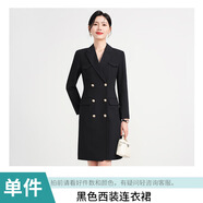 南極人春秋時(shí)尚高級(jí)感播音主持人職業(yè)裝連衣裙修身顯瘦中長(zhǎng)款雙排扣裙子 黑色連衣裙 S