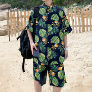 呢好酷海南島島服夏威夷沙灘襯衫男大碼印花襯衣情侶套裝三亞旅游沙灘服 21 M(約110-120斤) 均碼