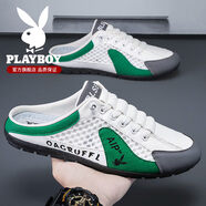 花花公子鞋子男款男鞋2026春秋季新款男士網(wǎng)面休閑阿甘德訓鞋男運動(dòng)板鞋男 白綠[半拖款]  PLG2512993 40 (250mm)