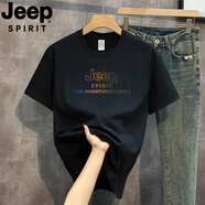 吉普（JEEP）短袖t恤男新款純棉圓領(lǐng)寬松潮流半袖大碼男裝上衣打底衫 JP七彩/黑色-25款柔軟親膚 2XL *150-170斤