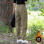 AEMAPE寬松小腳哈倫褲子女2025新款百搭顯瘦高腰廓形蘿卜褲休閑工裝褲 綠咖色 加絨 3XL 建議135-155斤