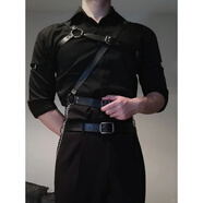 昭迅斯文敗類男裝酒吧系配飾肩帶男裝襯衫長袖背帶套裝赫欲風英倫 【套裝更優(yōu)惠】黑色襯衫+背帶2件 L 【110-125斤】