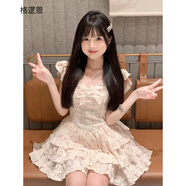 格邏恩（GELUOEN）甜美飛飛袖碎花連衣裙女夏季小個子短裙蝴蝶結(jié)收腰在逃公主蓬蓬裙 圖片色 均碼 【可備注碼數(shù)】