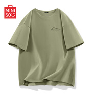名創(chuàng)優(yōu)品（MINISO）短袖T恤男夏季純棉衣服青少年潮流新款戶外運動大碼休閑體恤衫男 棕櫚綠(峰頂之上胸標(biāo)) XL /180(不起球不掉色)