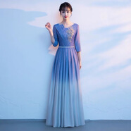 普戈斯大合唱演出服女長(cháng)裙學(xué)生氣質(zhì)連衣裙公司宴會(huì )團體表演主持人晚禮服 藍色 【團體舞臺服裝】 M