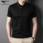 七匹狼夏季翻領(lǐng)純色桑蠶絲短袖T恤男冰·絲棉薄款半袖商務(wù)男裝爸爸Polo 黑色(2205款) S 165