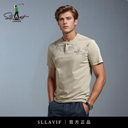 薩拉維夫（SLLAVIF）品牌絲光棉短袖T恤男2025夏季新款時尚休閑中國風(fēng)立領(lǐng)男士上衣 中國風(fēng)短袖【卡其】 M 48