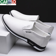 卡帝樂(lè )鱷魚(yú)（CARTELO）春夏新款男士休閑皮鞋青年軟底防滑樂(lè )福鞋時(shí)尚簡(jiǎn)約一腳蹬懶人鞋子 KB916款白色 39