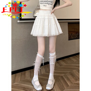 EPET白色蕾絲花邊蛋糕裙半身裙女夏季2025新款甜美軟妹高腰蓬蓬裙短裙 白色 (帶內襯) M 85-100斤