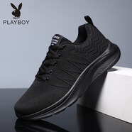 花花公子（PLAYBOY PHYSICAL）春季男鞋2025年新款運動休閑夏季網(wǎng)面網(wǎng)鞋男款韓版潮鞋男士勞保鞋 全黑【時尚款】 40