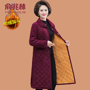 俞兆林（YUZHAOLIN）媽媽裝秋冬中長(zhǎng)款棉襖外套大碼新款中老年女裝加絨輕薄款保暖棉衣 玫紅色 XL (參考90-105斤)