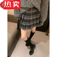 花花公子（PLAYBOY）復古格子毛呢半身裙女春秋新款設計感顯瘦百褶a字短裙子 藍格【帶內襯】488 XL 【115-125斤】