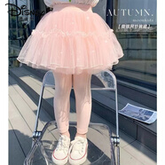 迪士尼女童褲裙2025春秋紗裙裙褲打底褲兒童春秋百搭打底褲假兩件一體 粉紅色 130