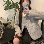 XCFREHT秋冬小香風(fēng)毛呢外套女2025新款顯瘦短款氣質(zhì)感小個子呢子上衣 銀花灰 有墊肩 M 100-115斤