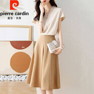皮爾卡丹名媛氣質(zhì)套裝女2025夏季新款時(shí)尚寬松顯瘦雪紡襯衫半身裙兩件套裙 卡其色套裝 L