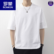 羅蒙（ROMON）t恤男夏季日系重磅純色簡(jiǎn)約圓領(lǐng)短袖男款寬松潮流百搭休閑半截袖 9320白色 S (約90-110斤可穿)