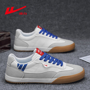 回力帆布鞋男士冬季透氣男士韓版低幫系帶休閑男鞋學(xué)生潮流運動(dòng)板鞋子 白/灰/藍 41