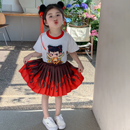憶愛(ài)哪吒衣服女童秋季新款兒童套裝衛衣褲子男童兩件套表演服cos服 紅色衣服（短袖+裙子） 110 cm