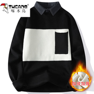 啄木鳥(niǎo)（TUCANO）假兩件毛衣冬款男士冬季加厚襯衫領(lǐng)針織衫寬松打底毛線(xiàn)衫線(xiàn)衣男裝 8061黑色加絨 L (約110~140斤可穿)