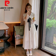 皮爾卡丹（pierre cardin）白色娃娃領(lǐng)連衣裙女夏季2025新款學院風遮肚顯瘦茶歇法式絕美長裙 白色 XS 95斤內(nèi)