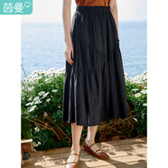 茵曼（INMAN）2025夏女新款A字半身裙復古時(shí)尚松緊腰遮肉顯瘦小個(gè)子中長(cháng)裙子 午夜黑 XL