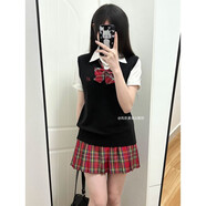 風吹麥香jk風吹麥香jk制服背心格裙套裝春秋季甜美可愛百搭疊穿學 小辣椒+黑色背心+同格領結小腿襪衣架飛機盒 XS